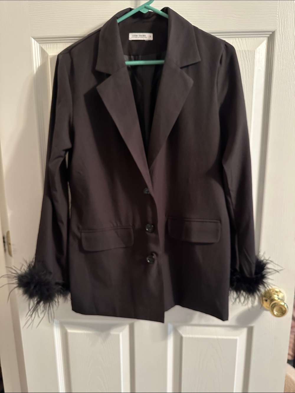 12th Tribe Black Blazer with Feather Cuffs